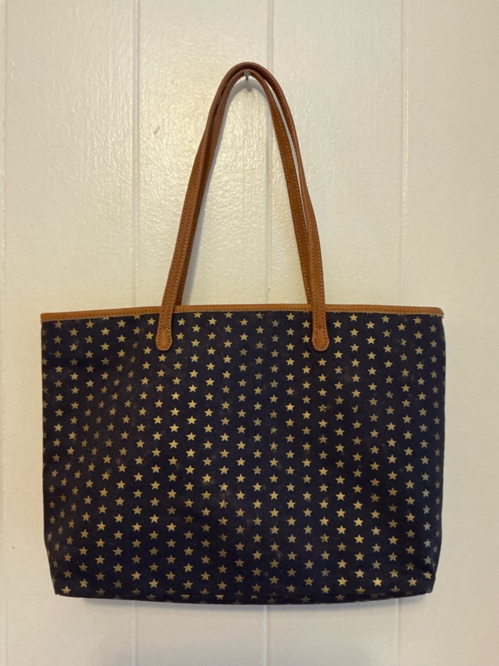 A Rare HTF Navy And Tan Star Patterned Crewcuts Tote Handbag Bag